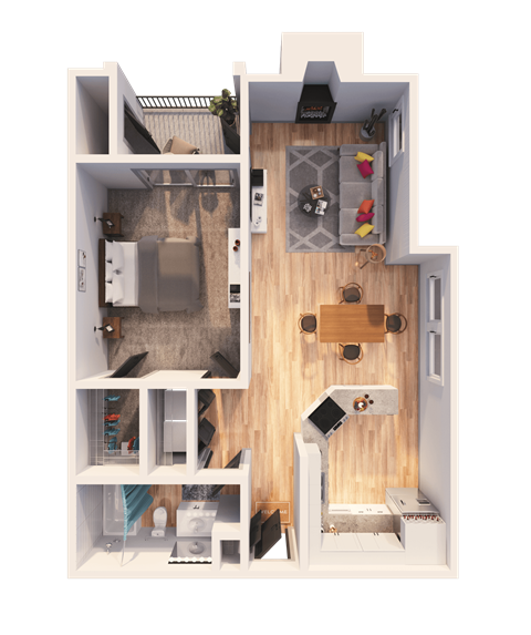 Floor plan for 1 bed, 1 bath, 794 sqft